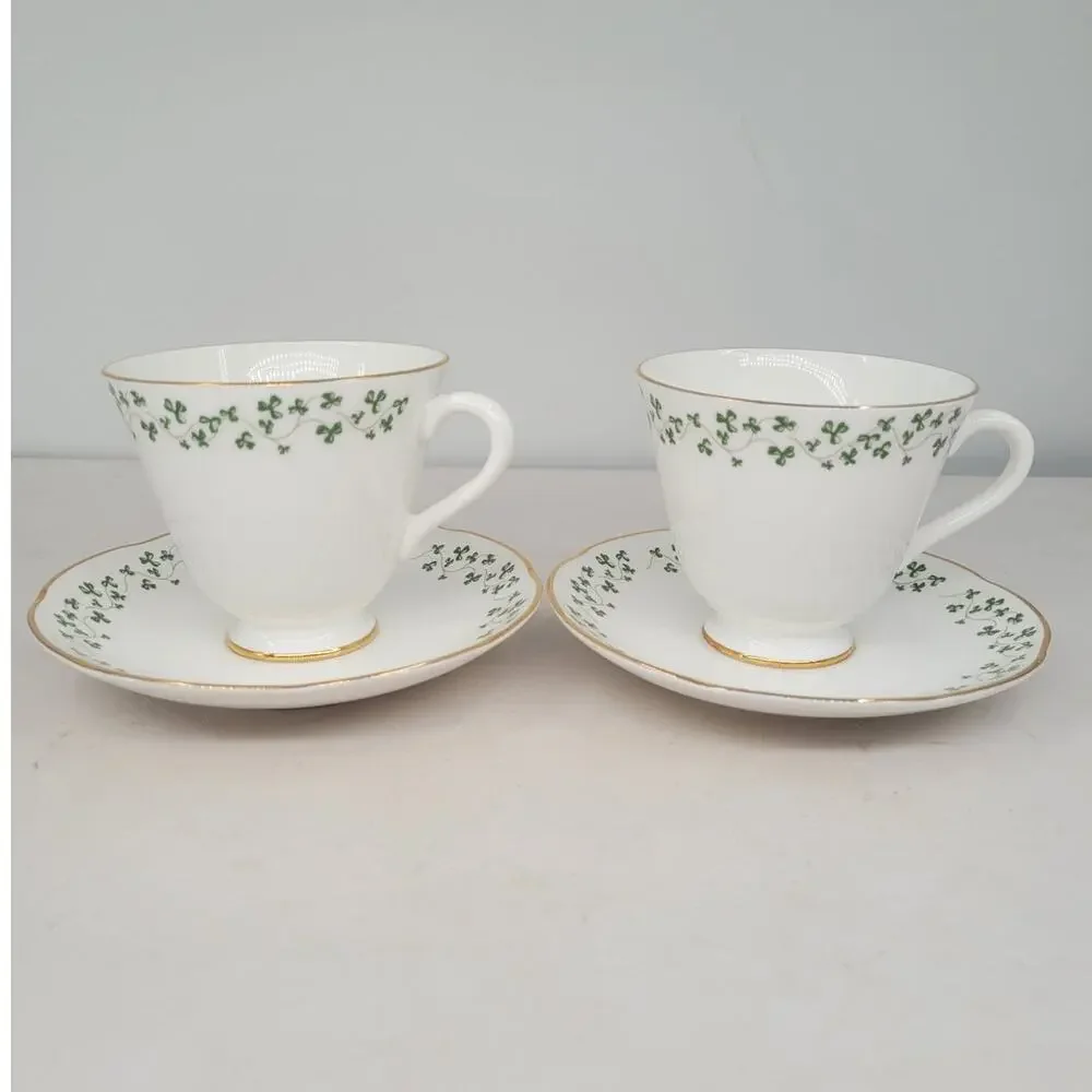 Royal Tara Shamrock Teacup and Saucer Fine Bone China Irish Teatime 1-2 cottage